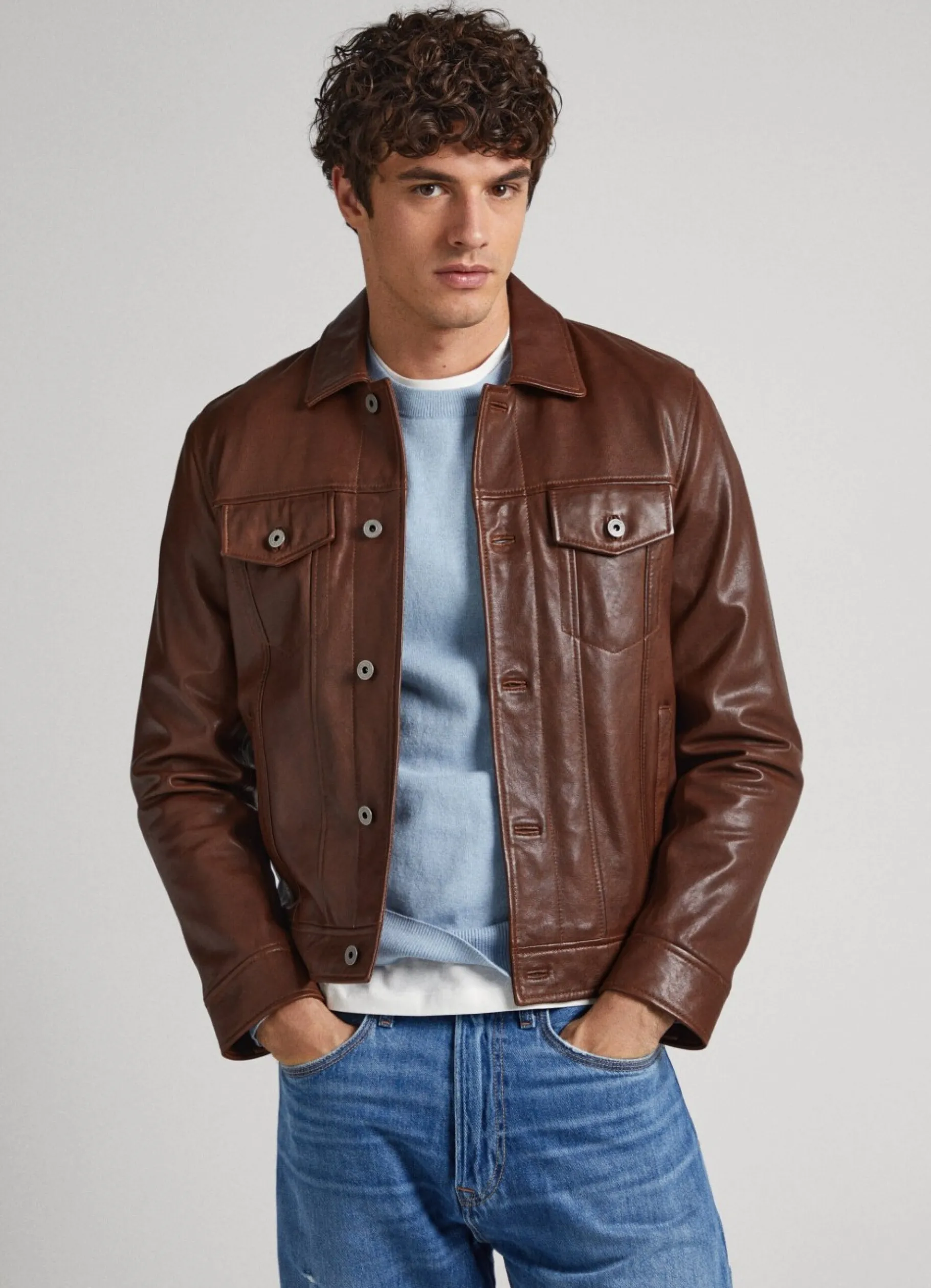 Men Pepe Jeans Lambskin Leather Jacket