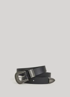 Women Pepe Jeans Leather Belt With Metal Buckle