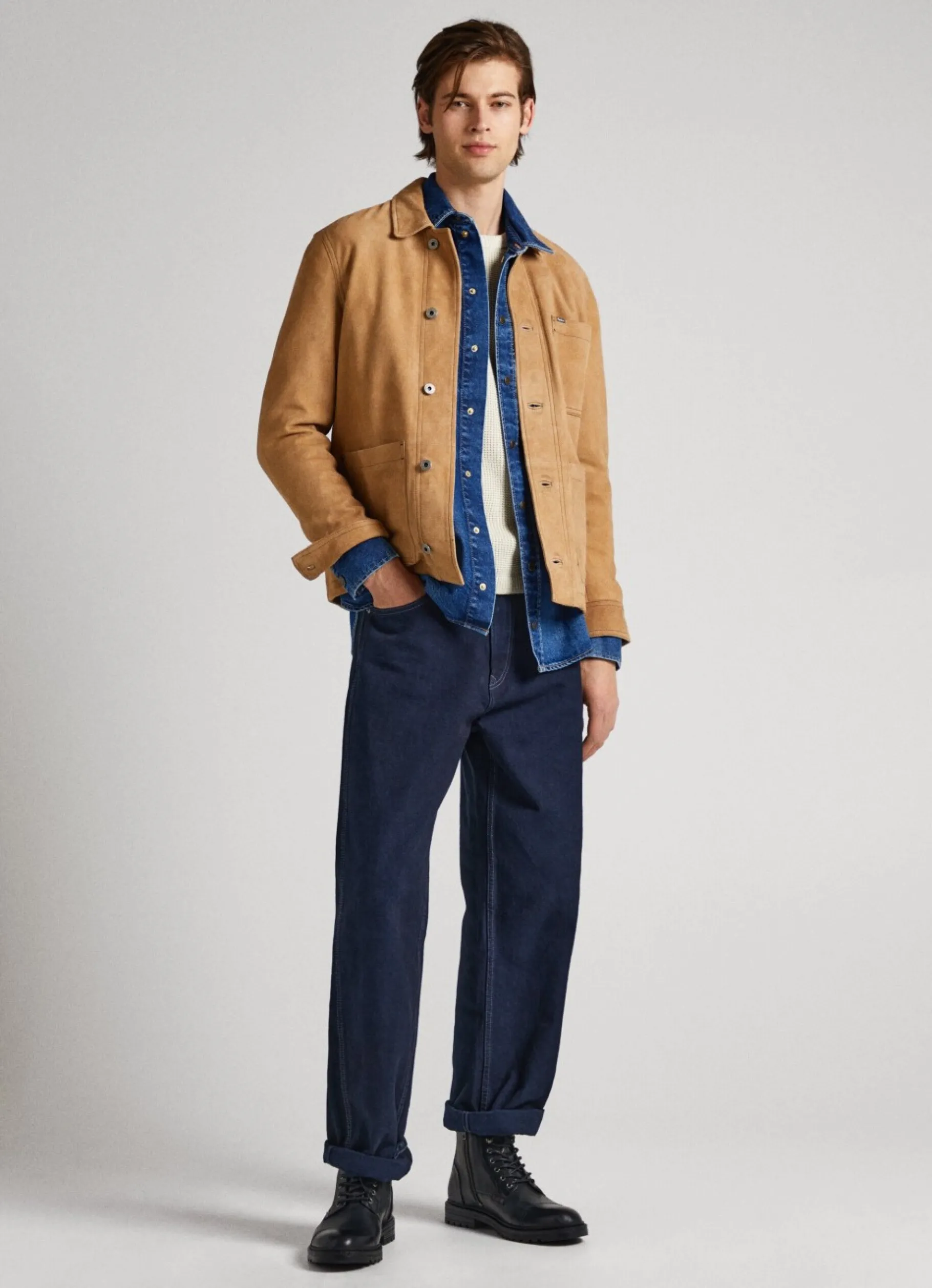 Men Pepe Jeans Leather Carpenter Jacket
