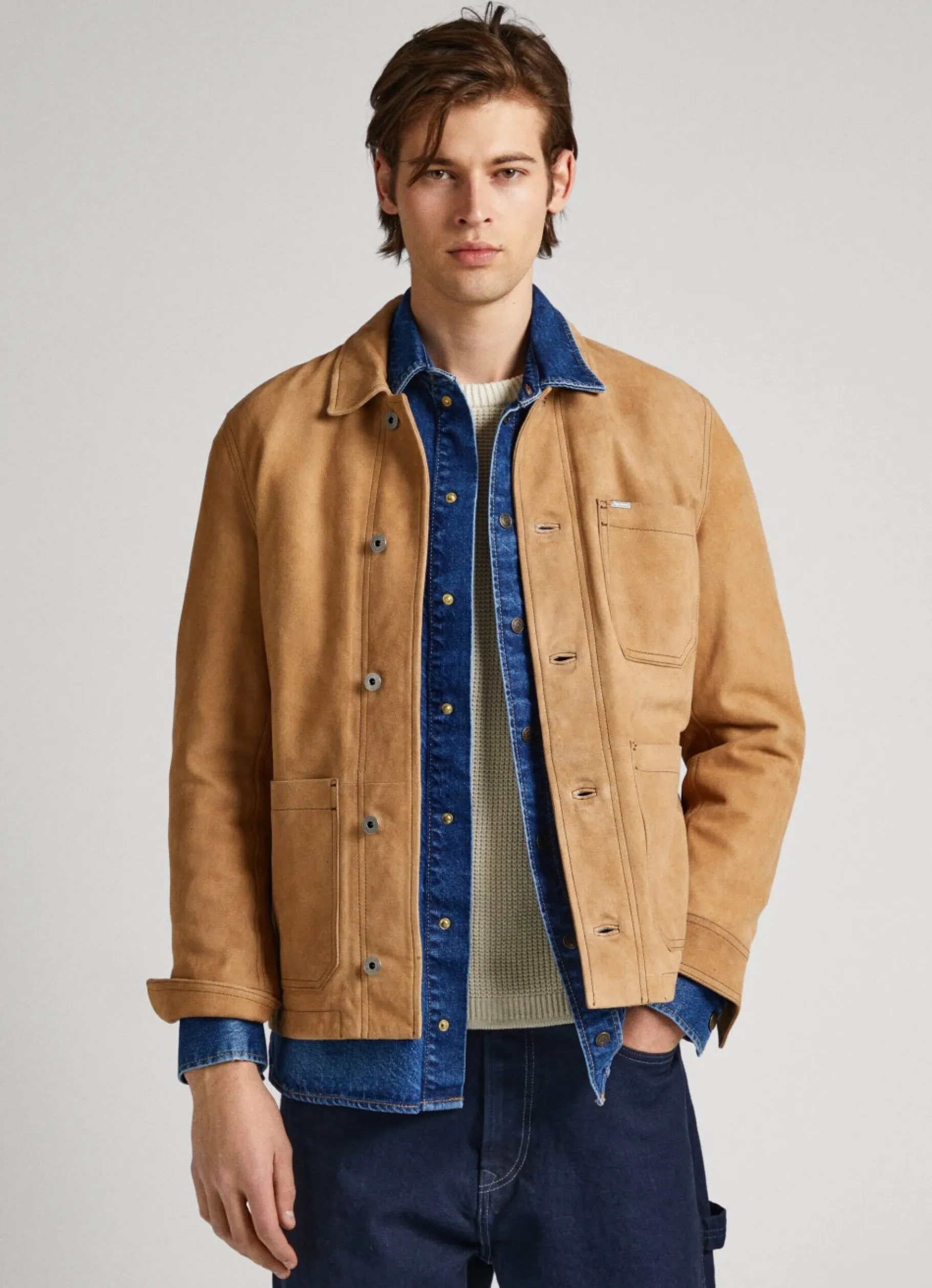 Men Pepe Jeans Leather Carpenter Jacket