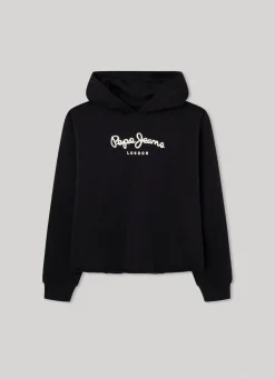 Girl Pepe Jeans Logo Print Cotton Hoodie