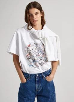 Women Pepe Jeans London Map Print T-Shirt