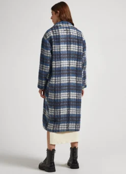 Women Pepe Jeans Long Checked Wool Coat