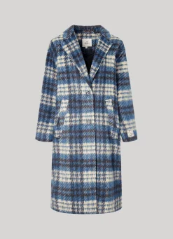 Women Pepe Jeans Long Checked Wool Coat
