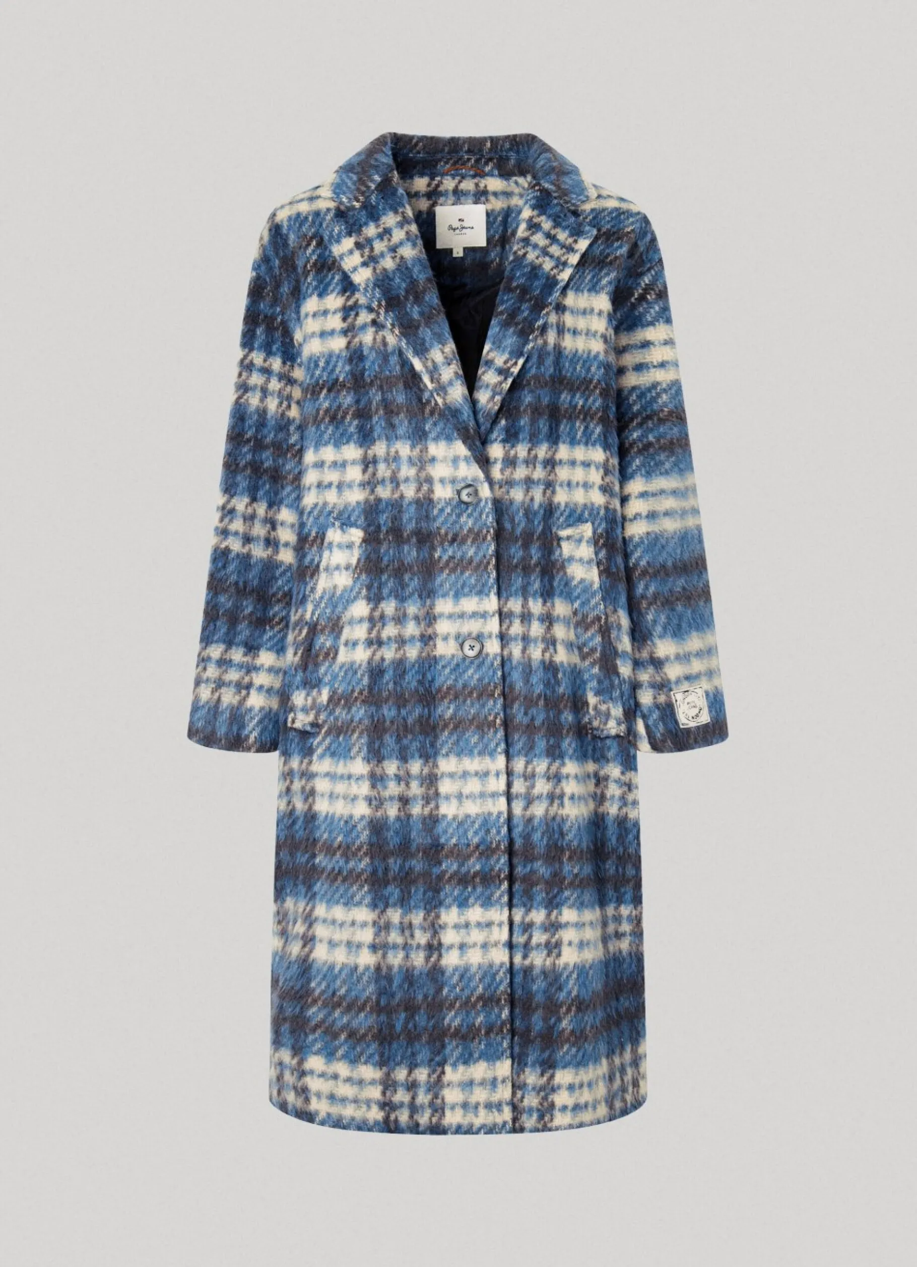 Women Pepe Jeans Long Checked Wool Coat