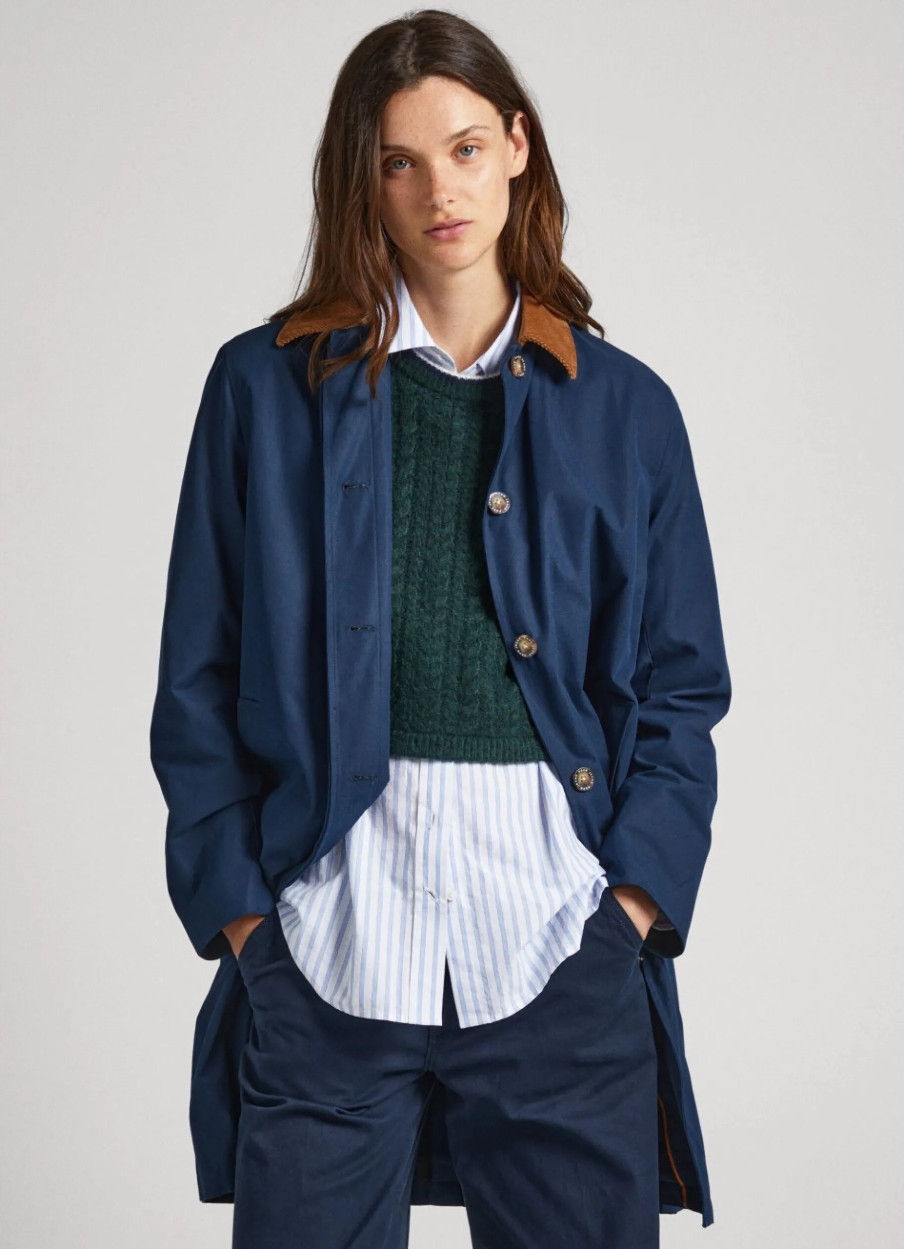 Women Pepe Jeans Long Jacket With Corduroy Collar