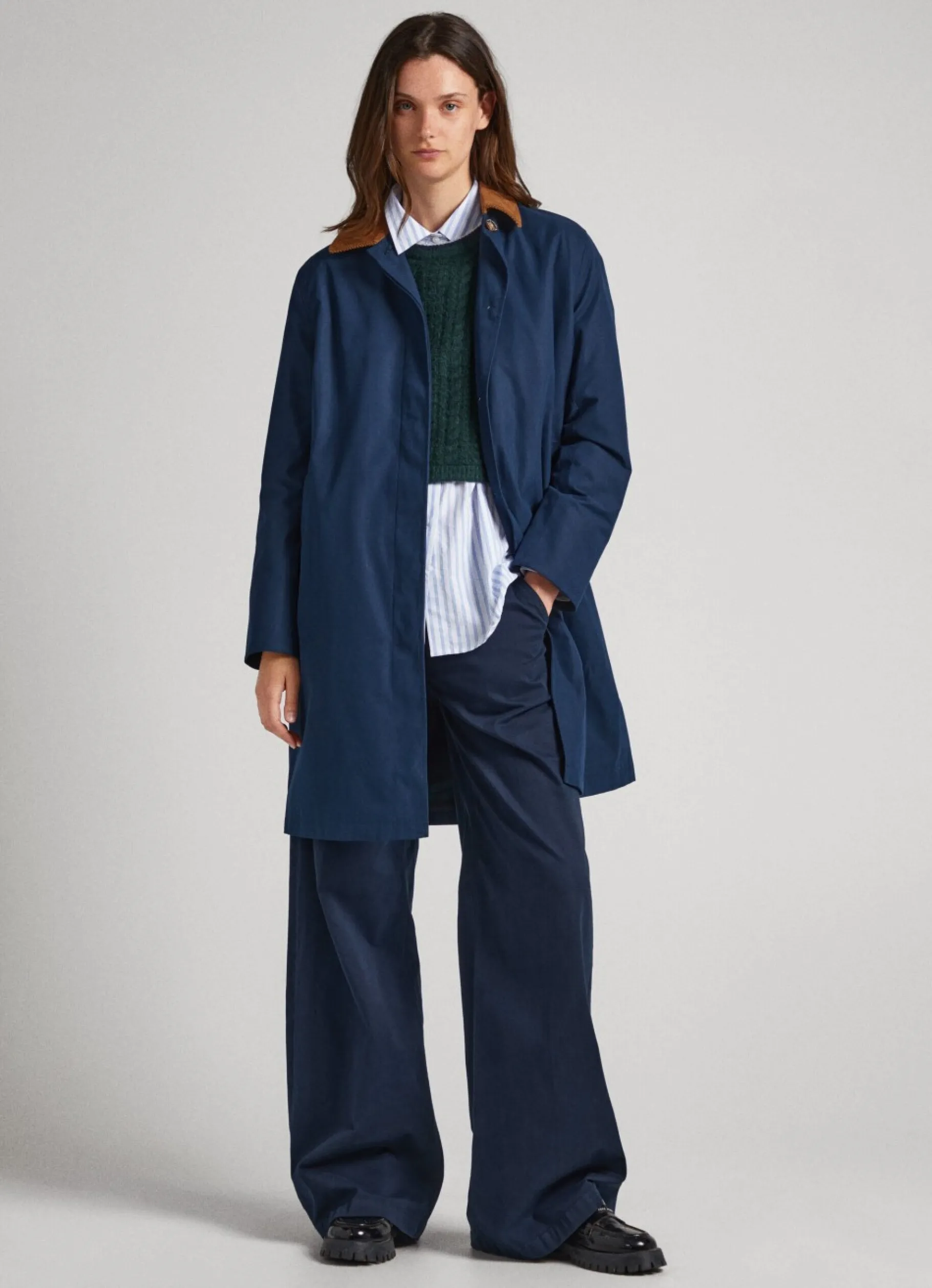 Women Pepe Jeans Long Jacket With Corduroy Collar