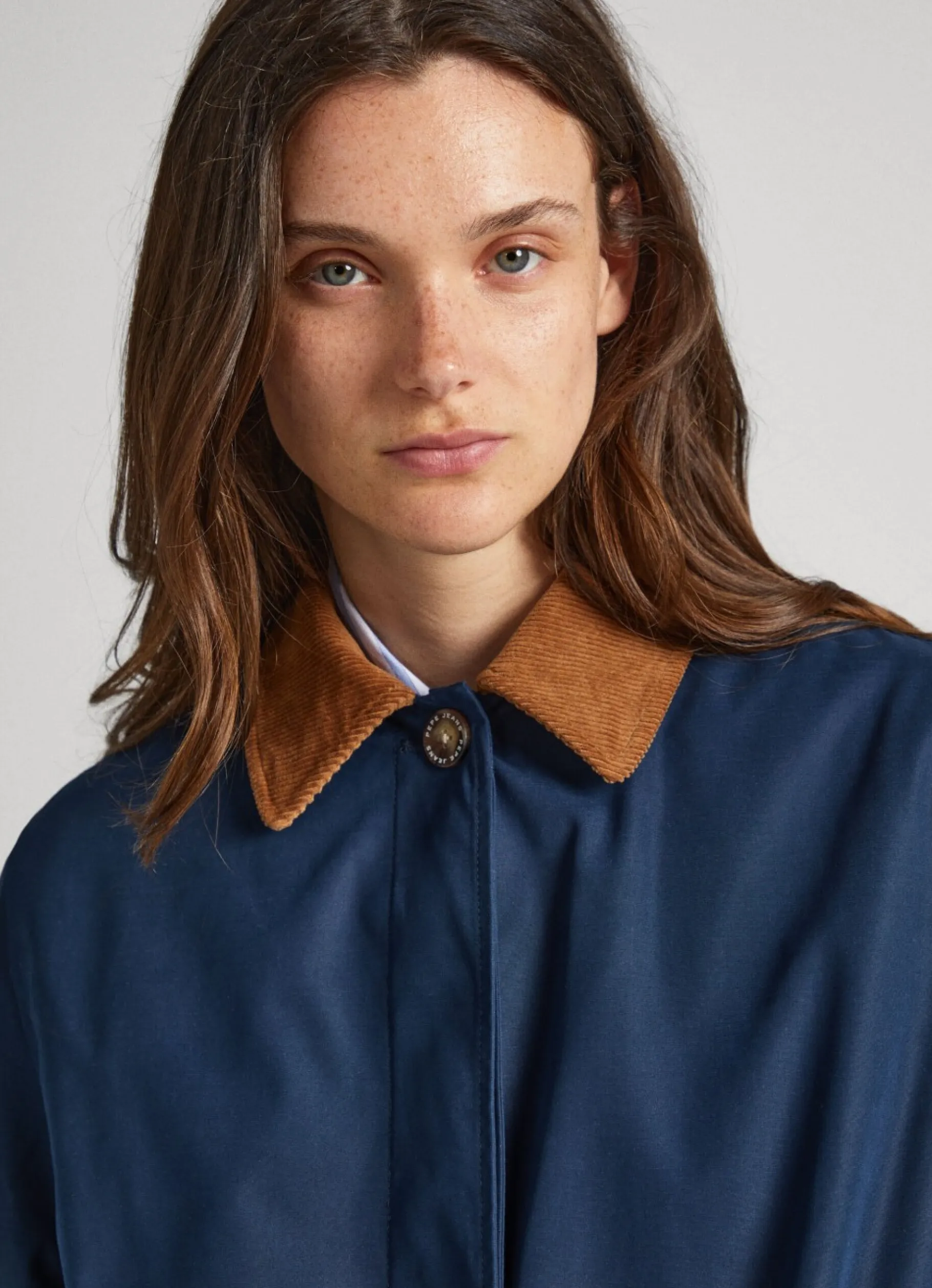 Women Pepe Jeans Long Jacket With Corduroy Collar