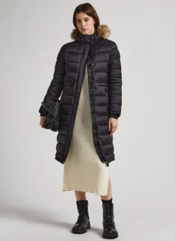 Women Pepe Jeans Long Quilted Puffer Jacket