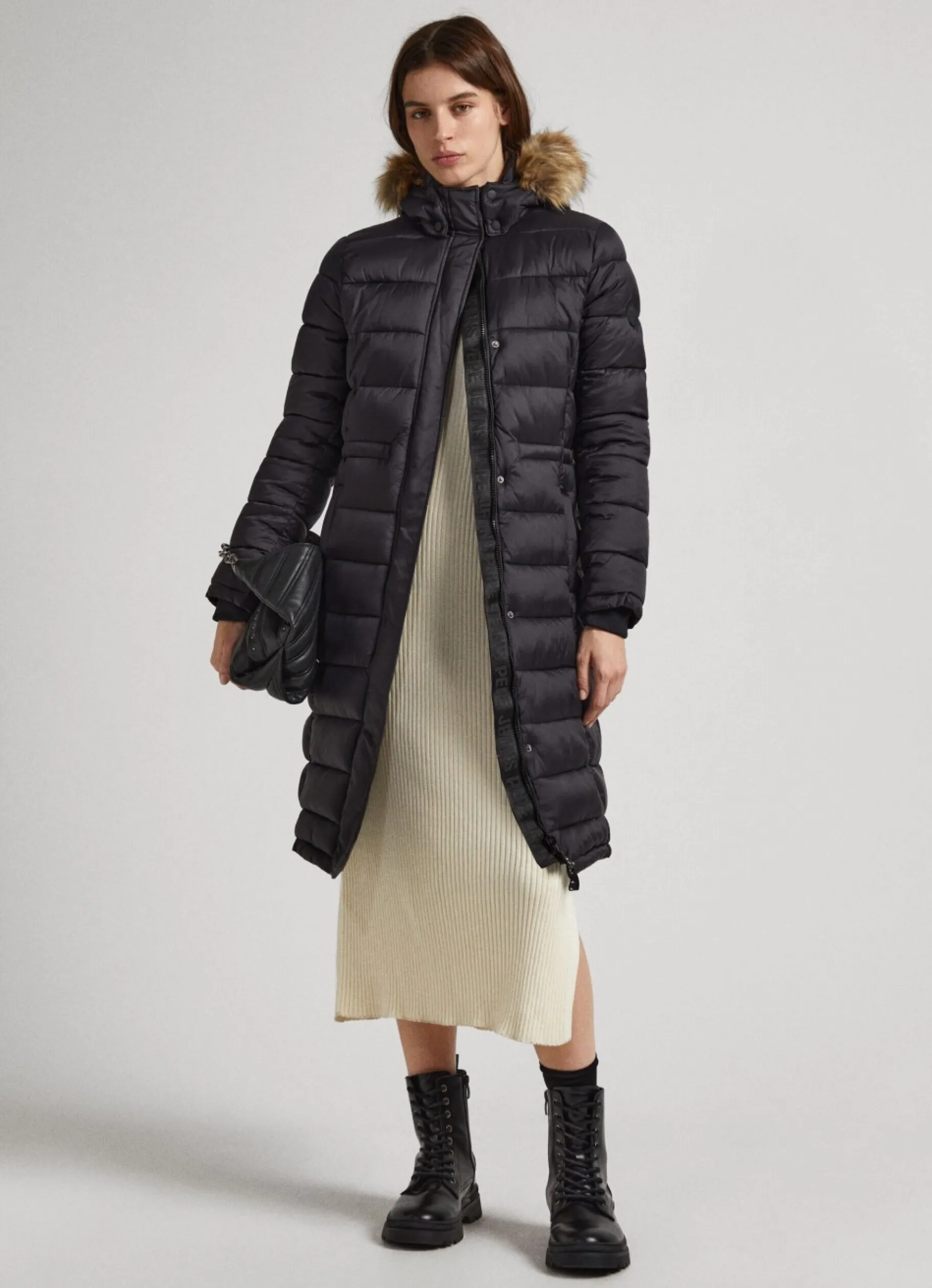 Women Pepe Jeans Long Quilted Puffer Jacket