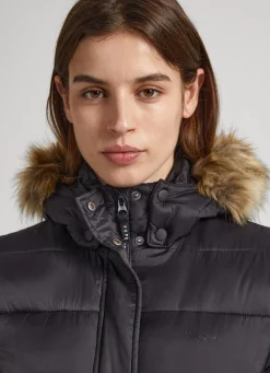 Women Pepe Jeans Long Quilted Puffer Jacket