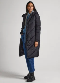 Women Pepe Jeans Long Quilted Puffer Jacket