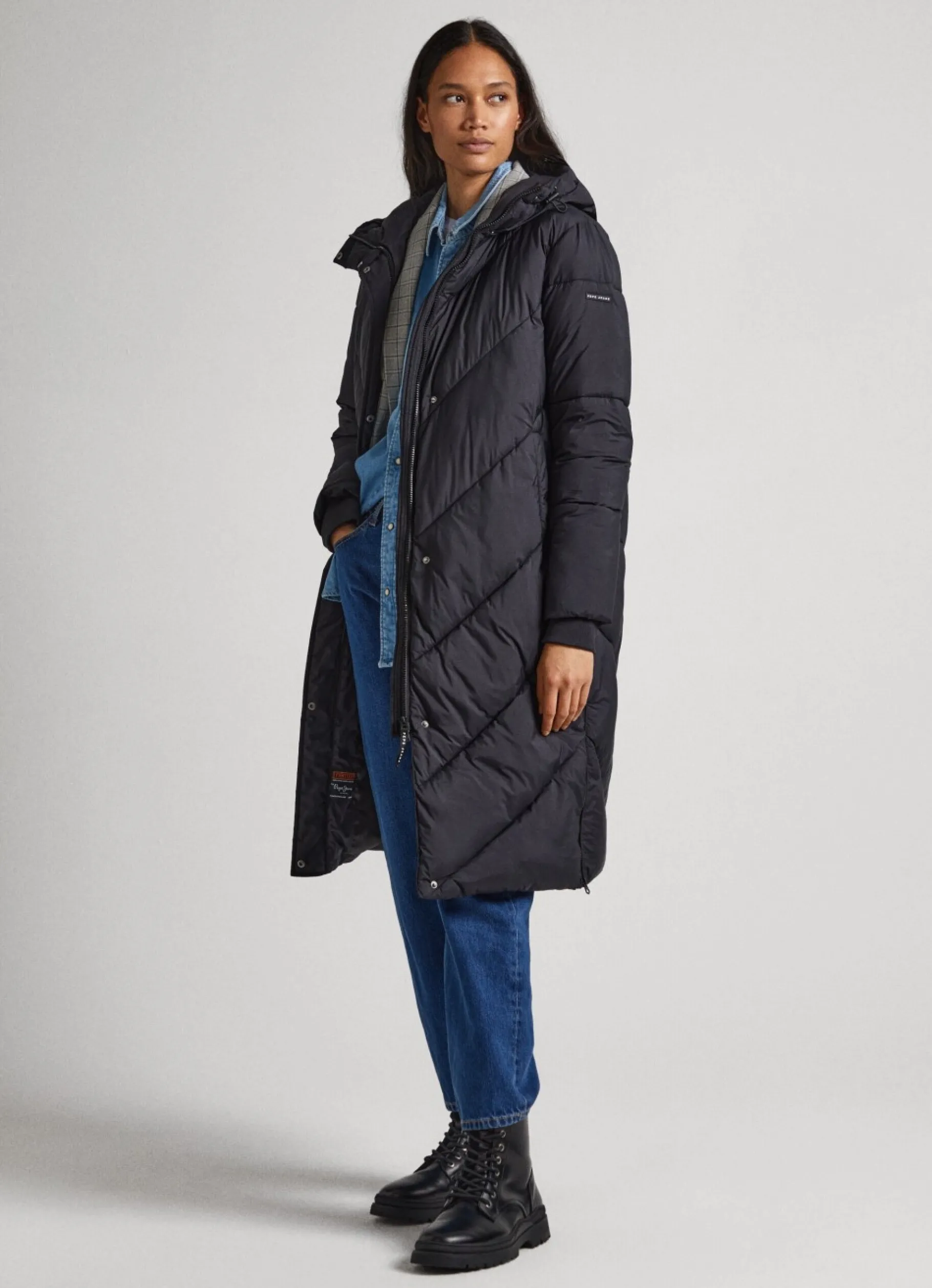 Women Pepe Jeans Long Quilted Puffer Jacket