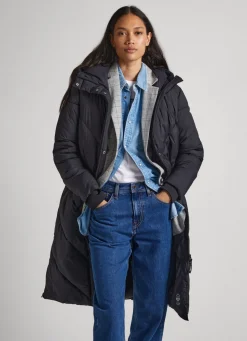 Women Pepe Jeans Long Quilted Puffer Jacket