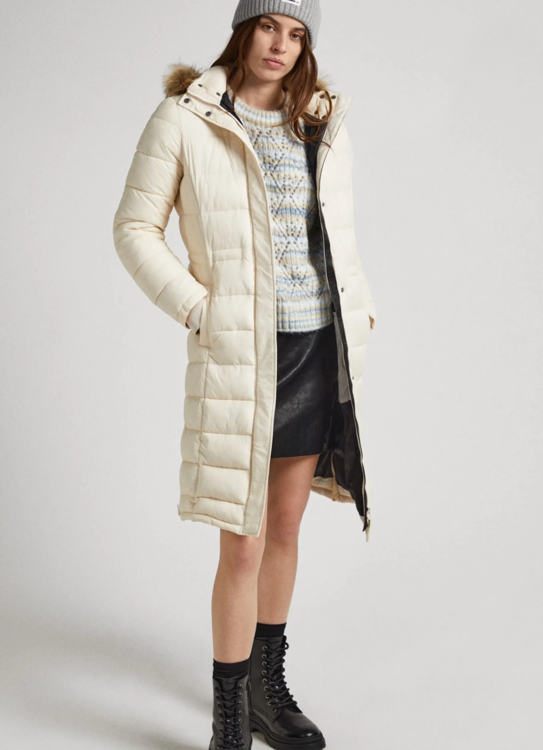 Women Pepe Jeans Long Quilted Puffer Jacket