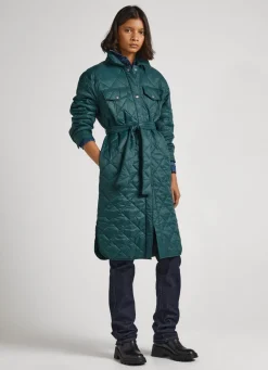 Women Pepe Jeans Long Quilted Puffer Jacket