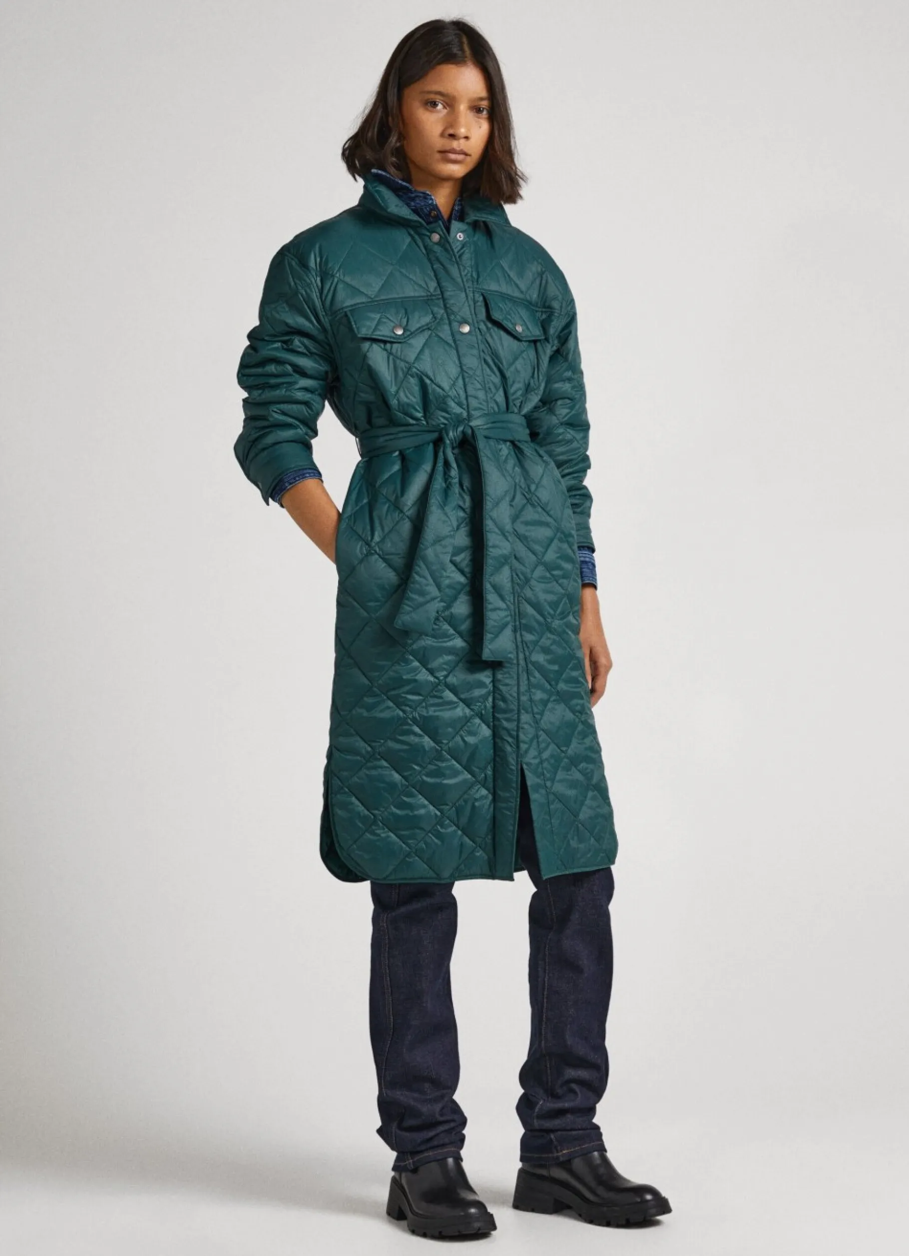 Women Pepe Jeans Long Quilted Puffer Jacket