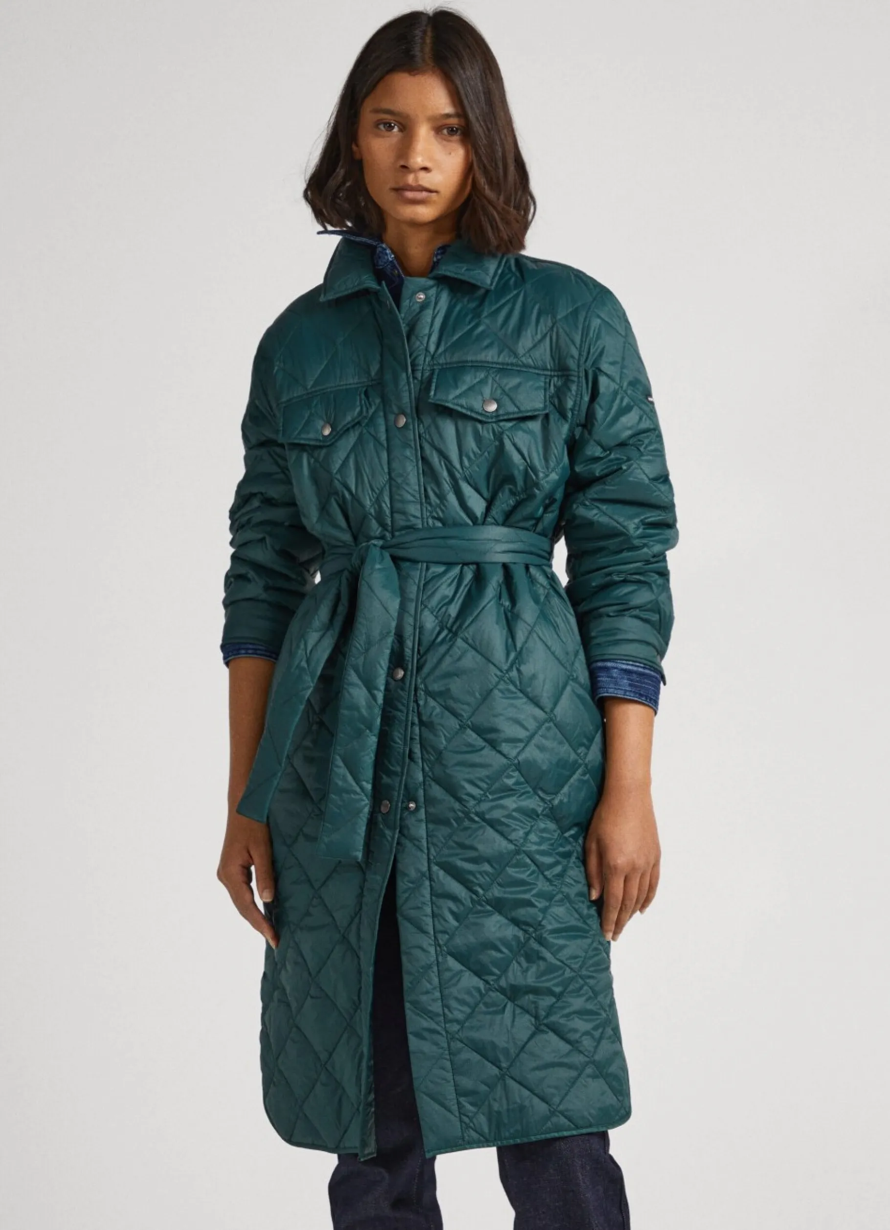 Women Pepe Jeans Long Quilted Puffer Jacket