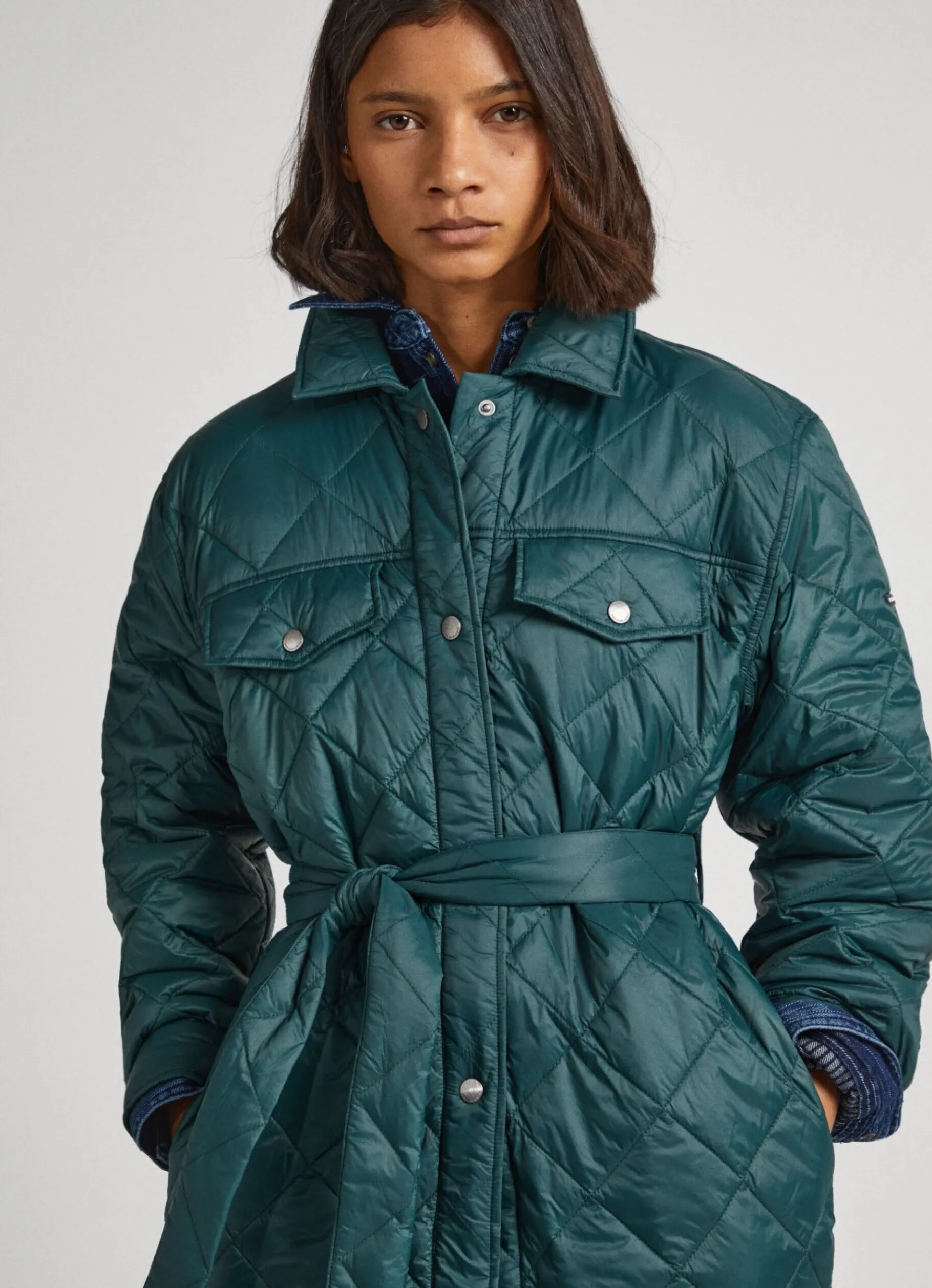Women Pepe Jeans Long Quilted Puffer Jacket