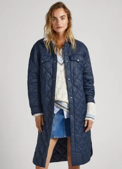 Women Pepe Jeans Long Quilted Puffer Jacket