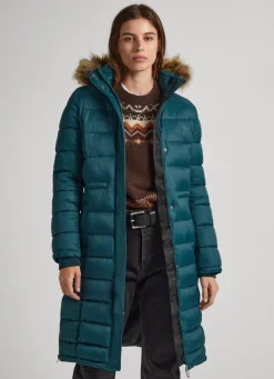 Women Pepe Jeans Long Quilted Puffer Jacket
