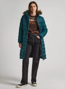 Women Pepe Jeans Long Quilted Puffer Jacket