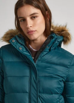 Women Pepe Jeans Long Quilted Puffer Jacket