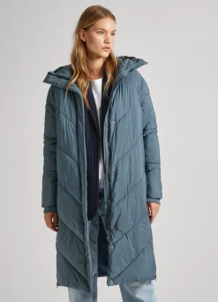 Women Pepe Jeans Long Quilted Puffer Jacket