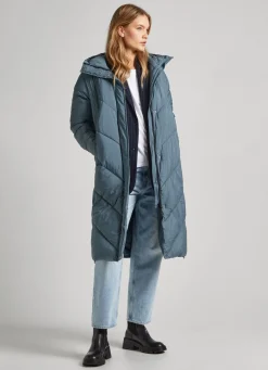 Women Pepe Jeans Long Quilted Puffer Jacket