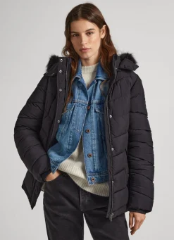 Women Pepe Jeans Long Quilted Puffer Jacket