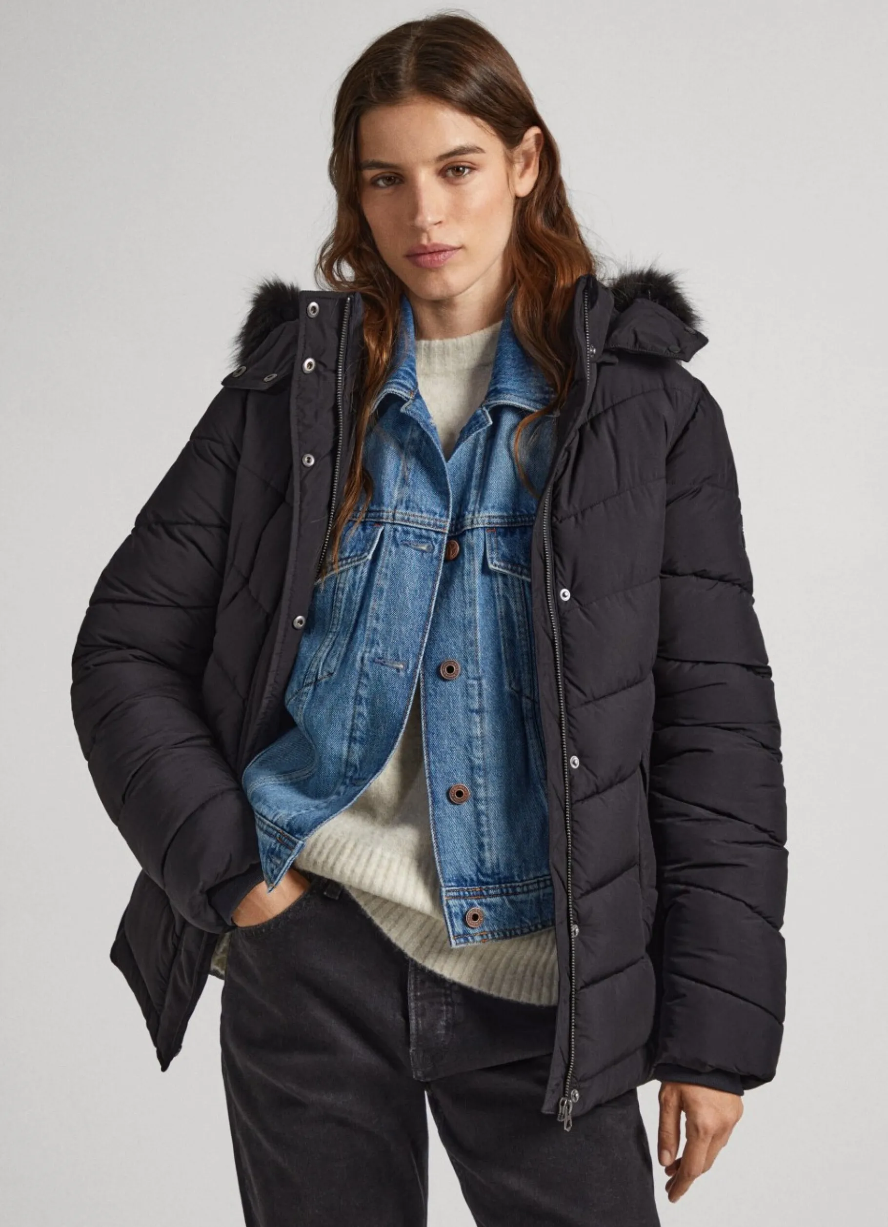 Women Pepe Jeans Long Quilted Puffer Jacket