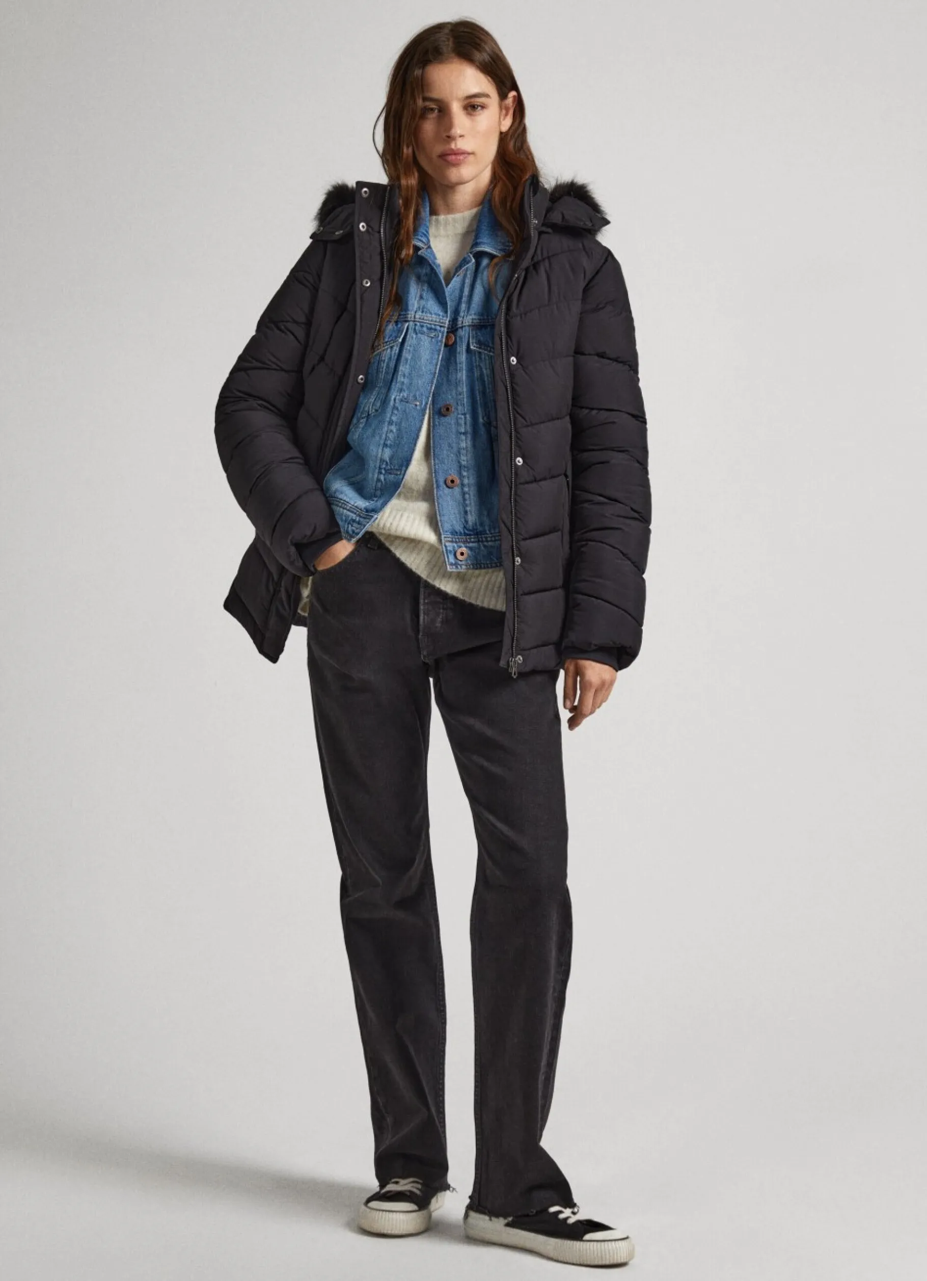 Women Pepe Jeans Long Quilted Puffer Jacket