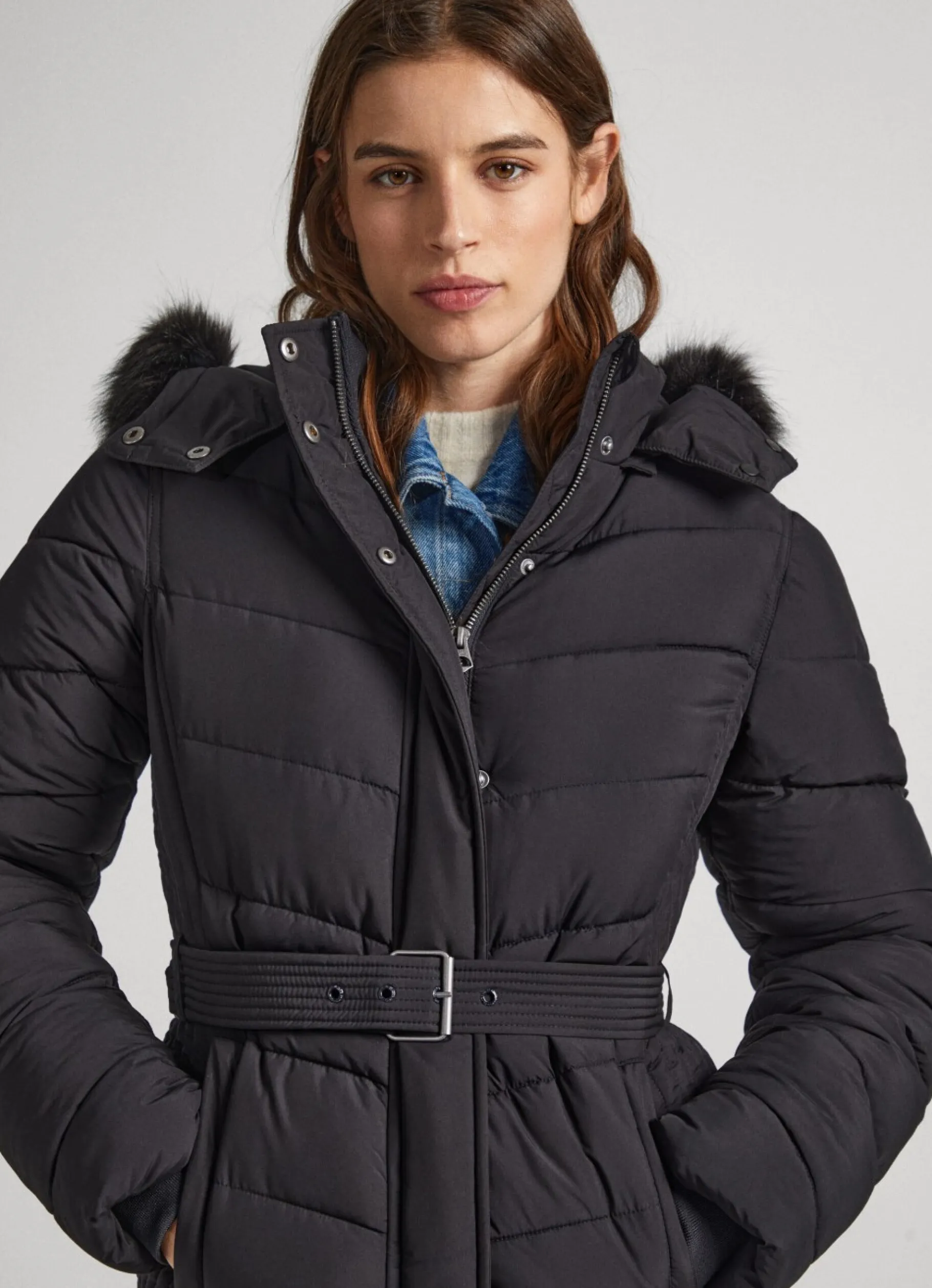Women Pepe Jeans Long Quilted Puffer Jacket