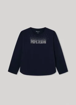 Girl Pepe Jeans Long Sleeve Strass Logo T-Shirt