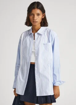 Women Pepe Jeans Long Striped Poplin Shirt