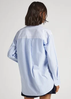 Women Pepe Jeans Long Striped Poplin Shirt