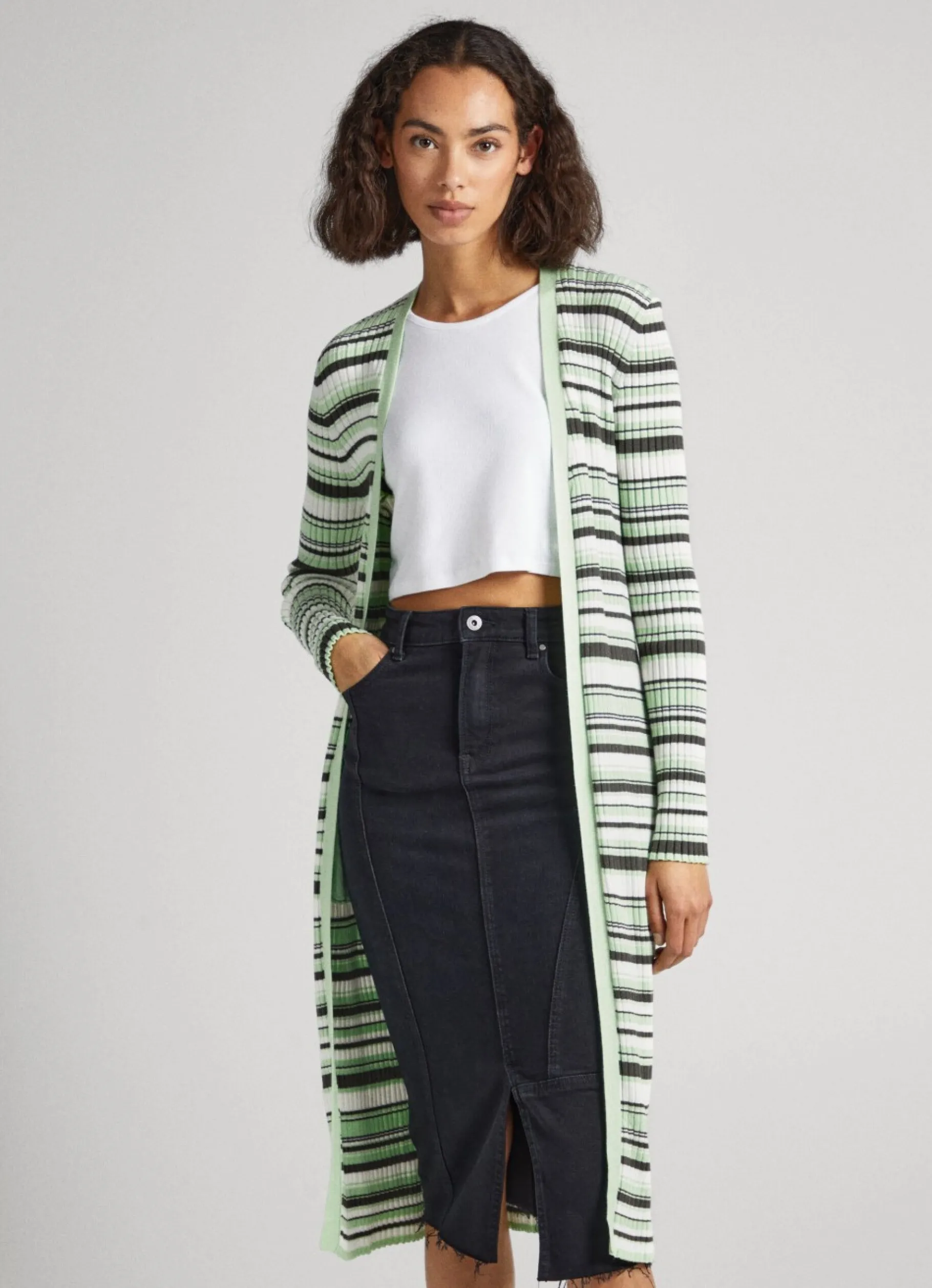 Women Pepe Jeans Long Stripe-Print Cardigan