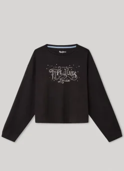 Girl Pepe Jeans Long-Sleeved Strass Detail T-Shirt