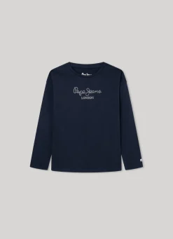 Girl Pepe Jeans Long-Sleeved Strass Logo T-Shirt