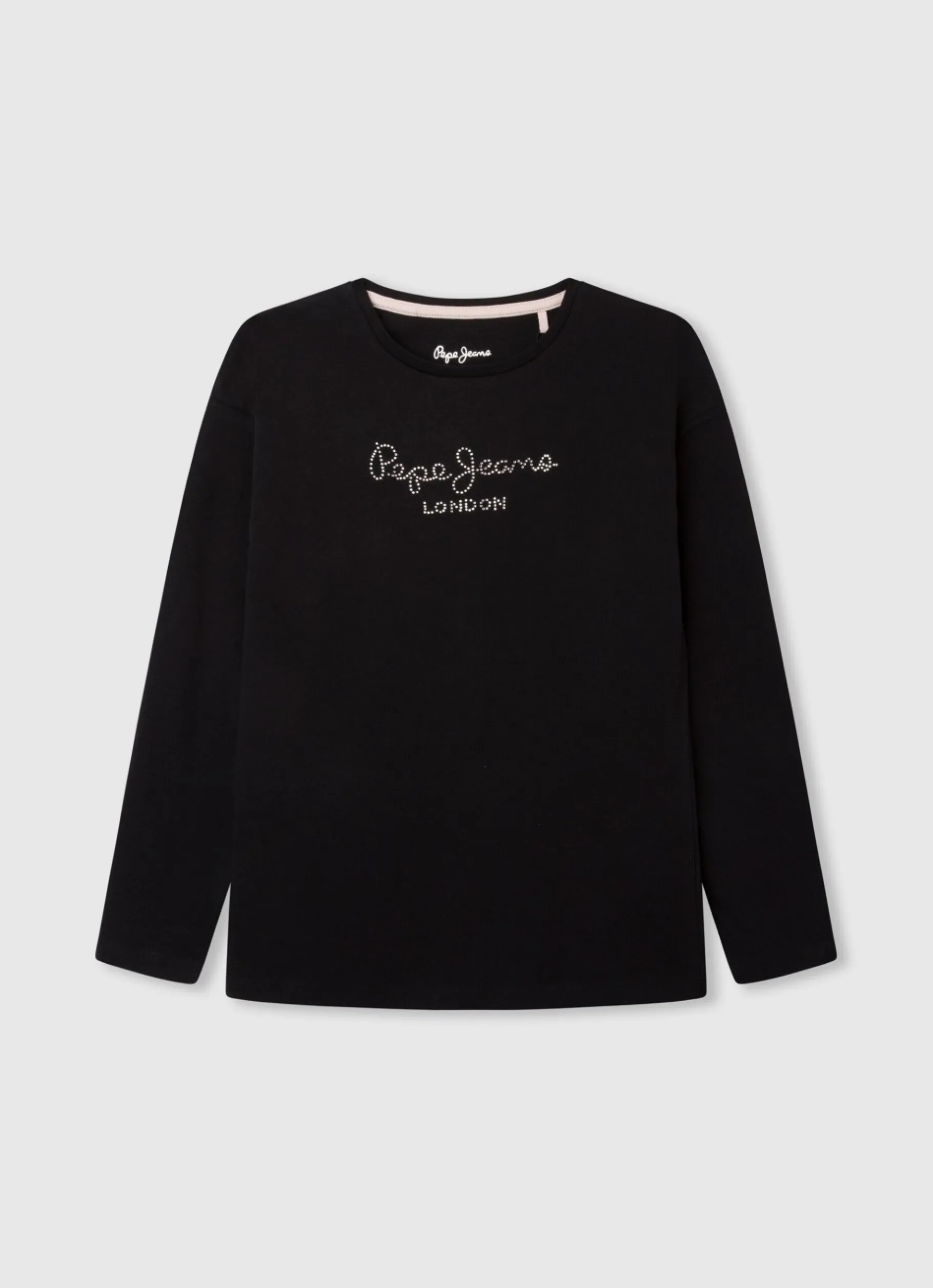 Girl Pepe Jeans Long-Sleeved Strass Logo T-Shirt