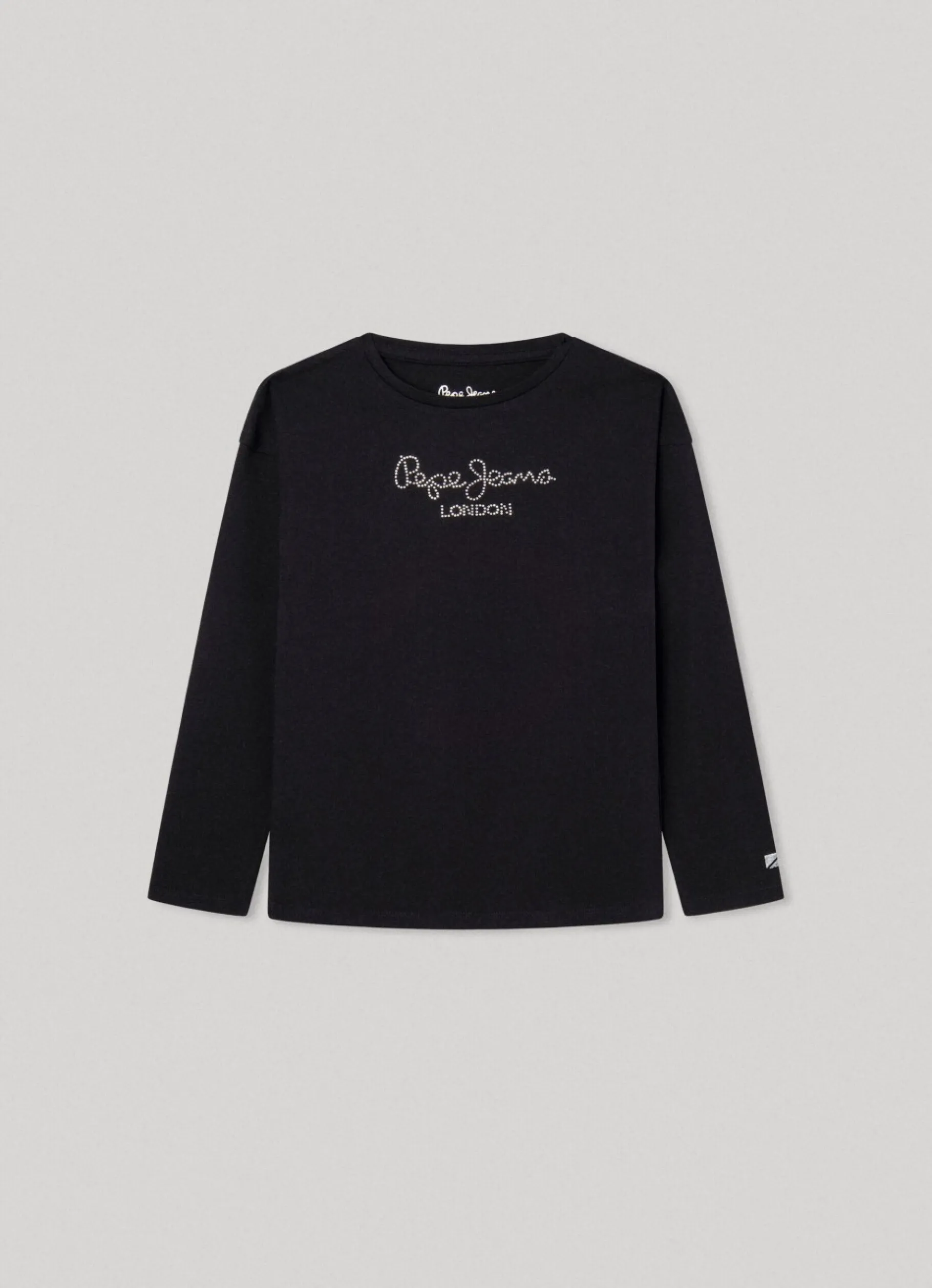 Girl Pepe Jeans Long-Sleeved Strass Logo T-Shirt