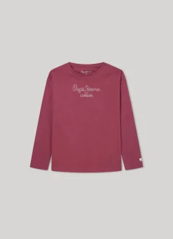 Girl Pepe Jeans Long-Sleeved Strass Logo T-Shirt