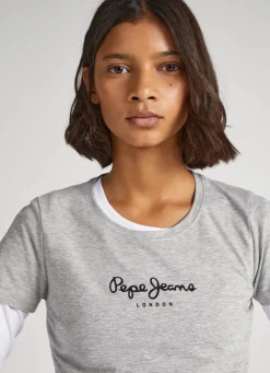 Women Pepe Jeans Lycra T-Shirt With Printed Logo