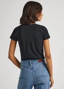 Women Pepe Jeans Lycra T-Shirt With Printed Logo
