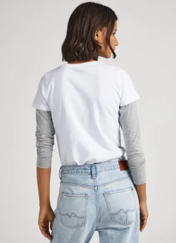 Women Pepe Jeans Lycra T-Shirt With Printed Logo