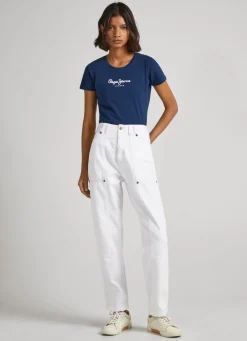 Women Pepe Jeans Lycra T-Shirt With Printed Logo