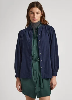 Women Pepe Jeans Mandarin Collar Corduroy Blouse