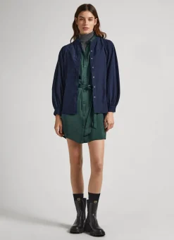 Women Pepe Jeans Mandarin Collar Corduroy Blouse