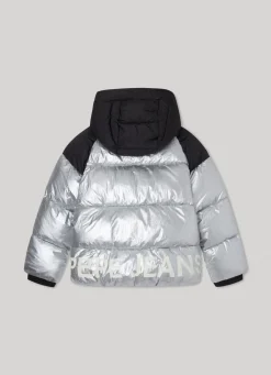 Girl Pepe Jeans Metallic Puffer Jacket With Hood