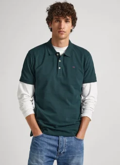 Men Pepe Jeans Pique Polo Shirt W/Embroidered Flag